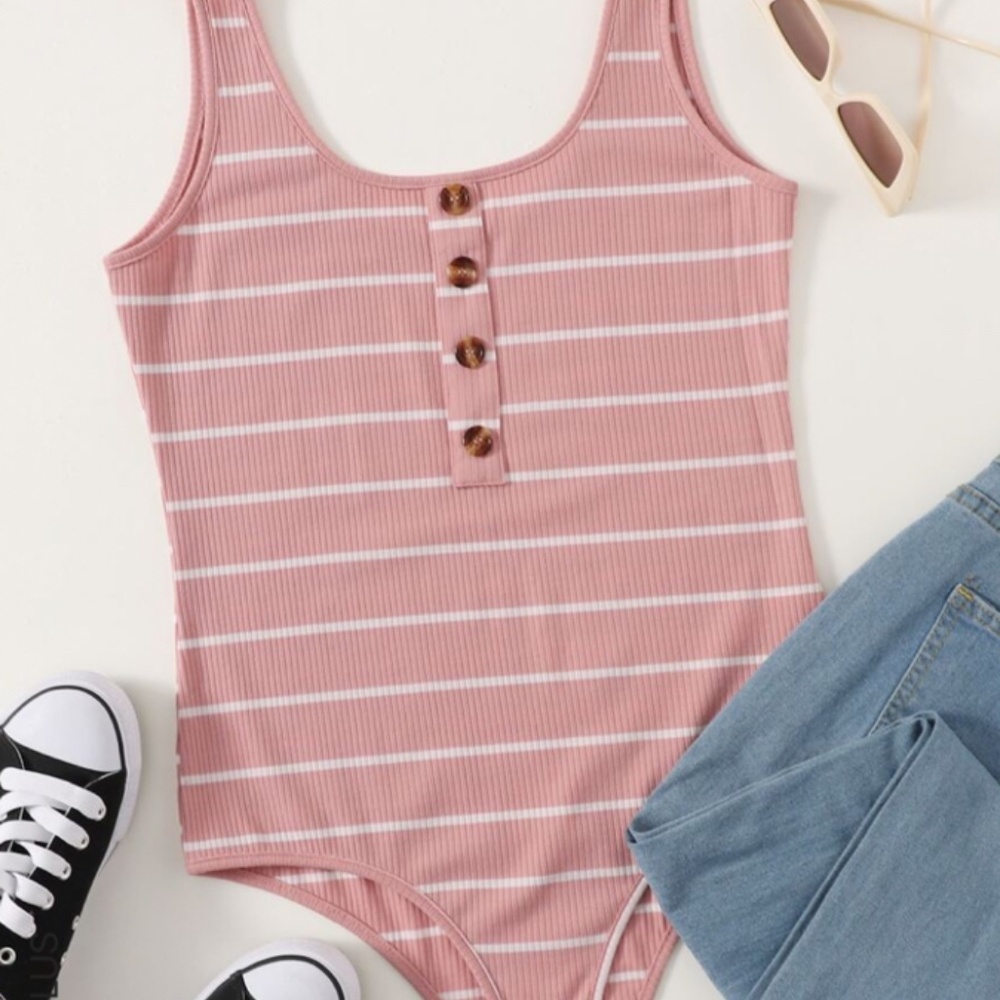 Plus size striped tank bodysuit